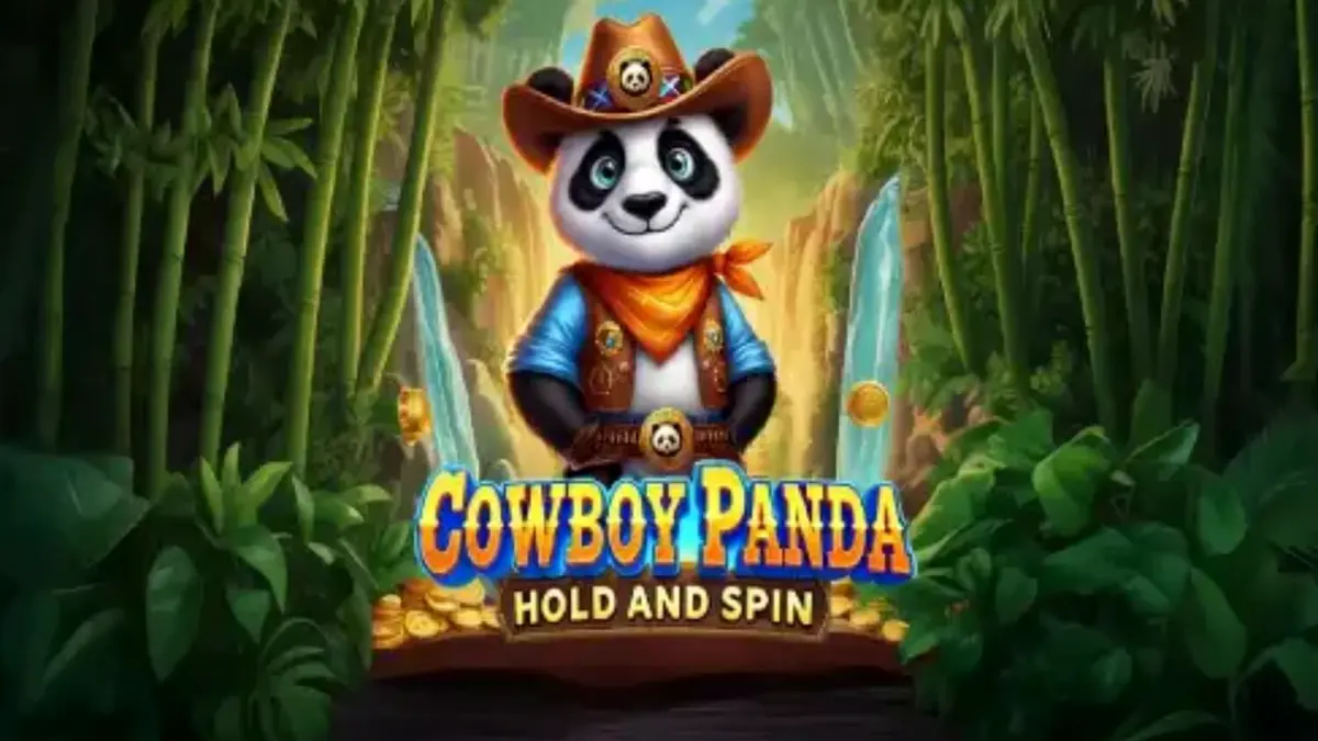 Panda koboi dalam latar belakang hutan bertema Wild West dan Asia